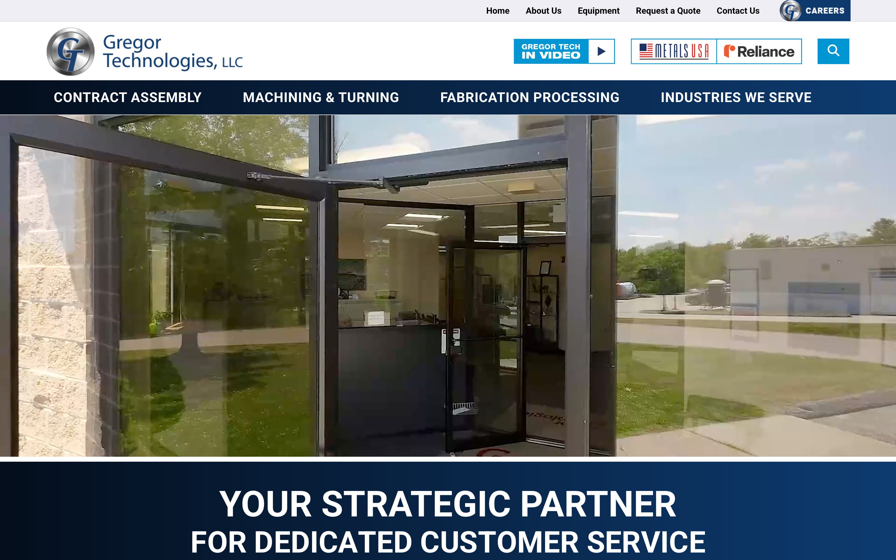 Gregor Technologies homepage with machining, fabrication, and assembly