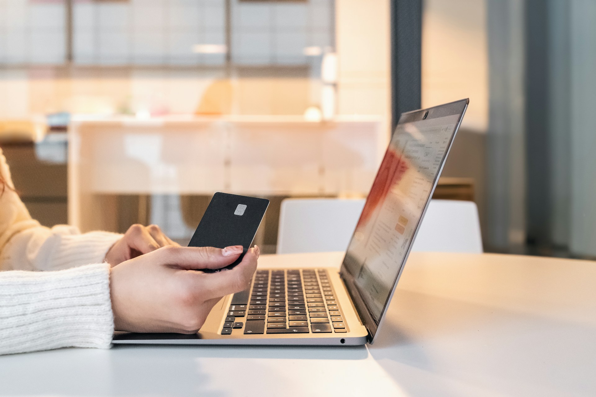 Secure card checkout on a laptop during an online payment